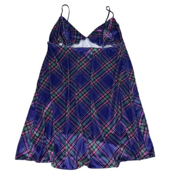 NWT VICTORIA'S SECRET Velvet Slip Dress XL Purple Plaid - Picture 3 of 5